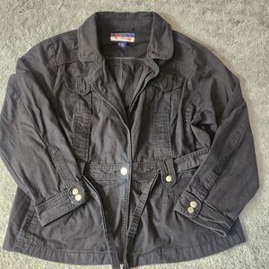 Vintage MWAH Jean Jacket Women's Size 22W Black Belted Y2K Stretch Denim